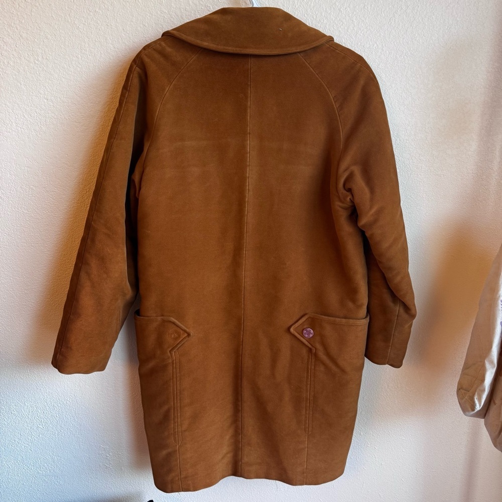 Irving Posluns Brown Suede Leather Coat Jacket Women’s Large Vintage Pink Button - Picture 6 of 10